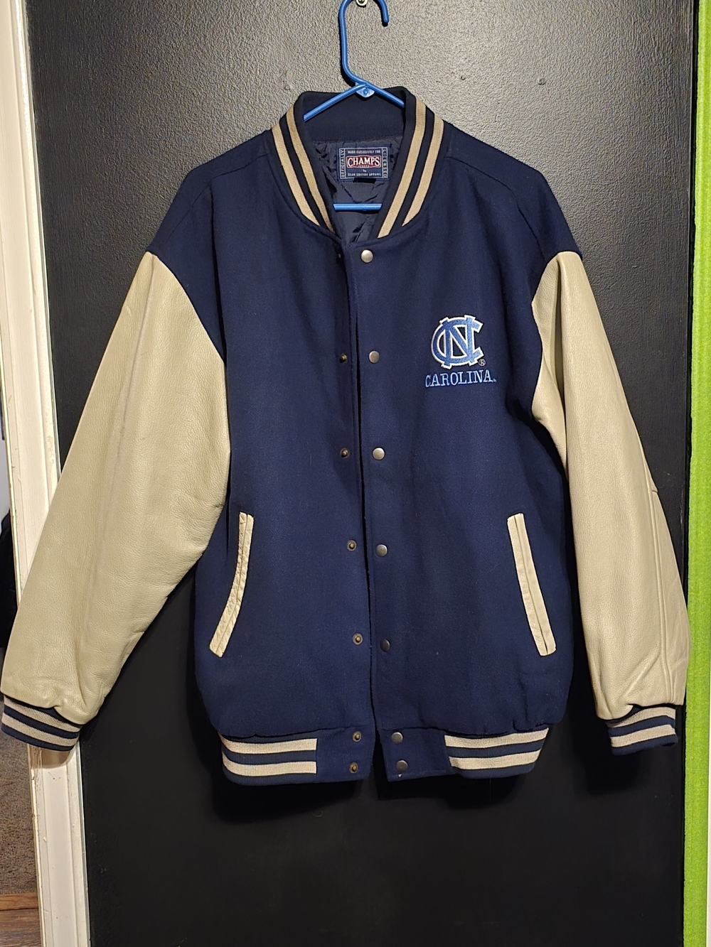 Vintage CHAMPS Carolina Navy and Cream Varsity Jacket